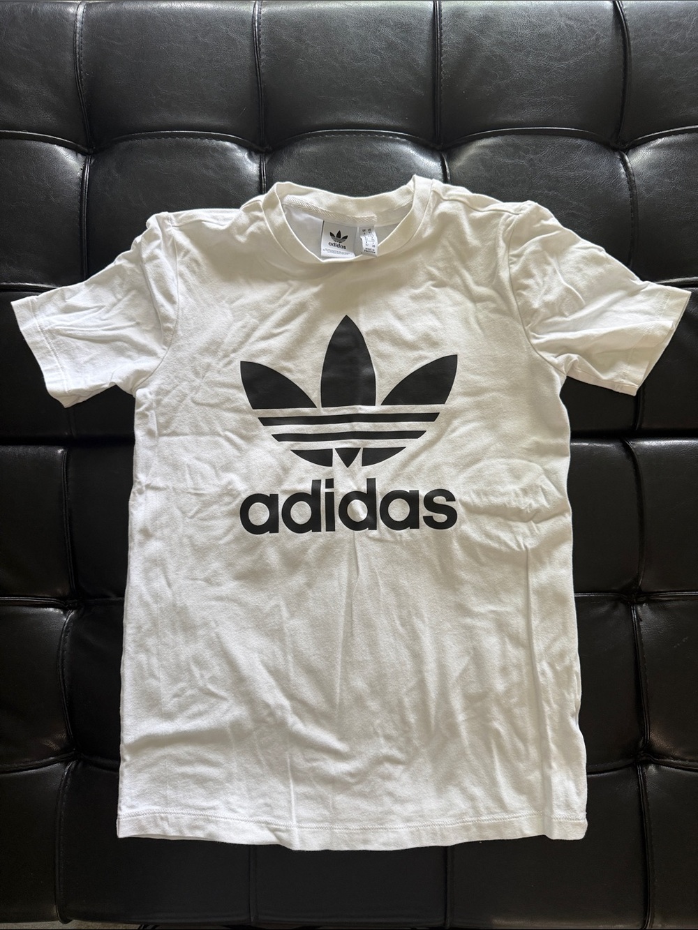 adidas White Tee with Black Trefoil Logo
